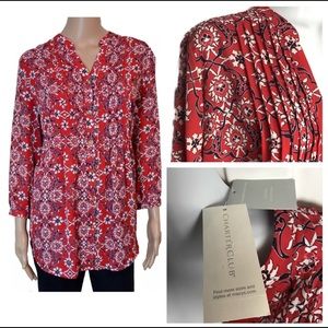 Charter Club Red Printed Blouse Top NWT Sz. Med